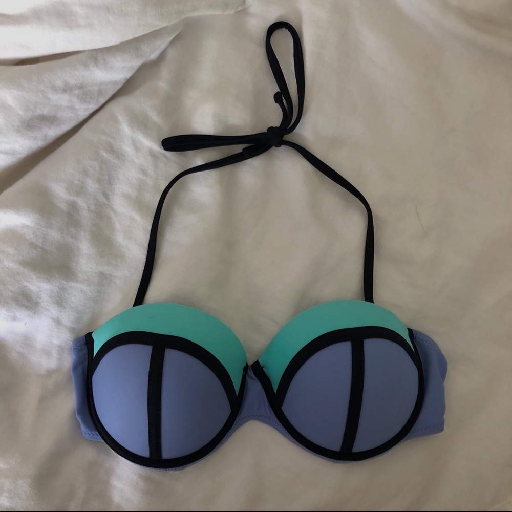 Purple and teal halter bikini top